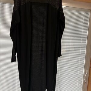 Lane Bryant Black Open-Front Long Cardigan with Sparkle Detail